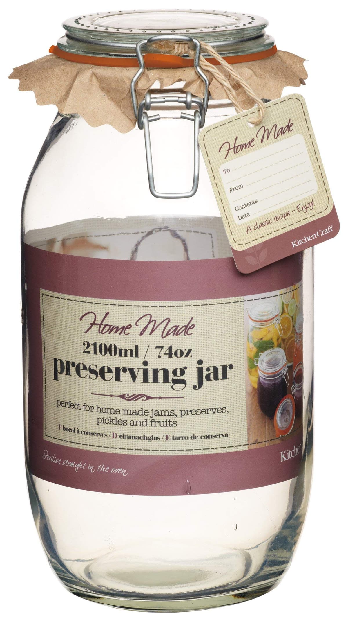 Home Made Glass 2.1Litre  Preserving Jar