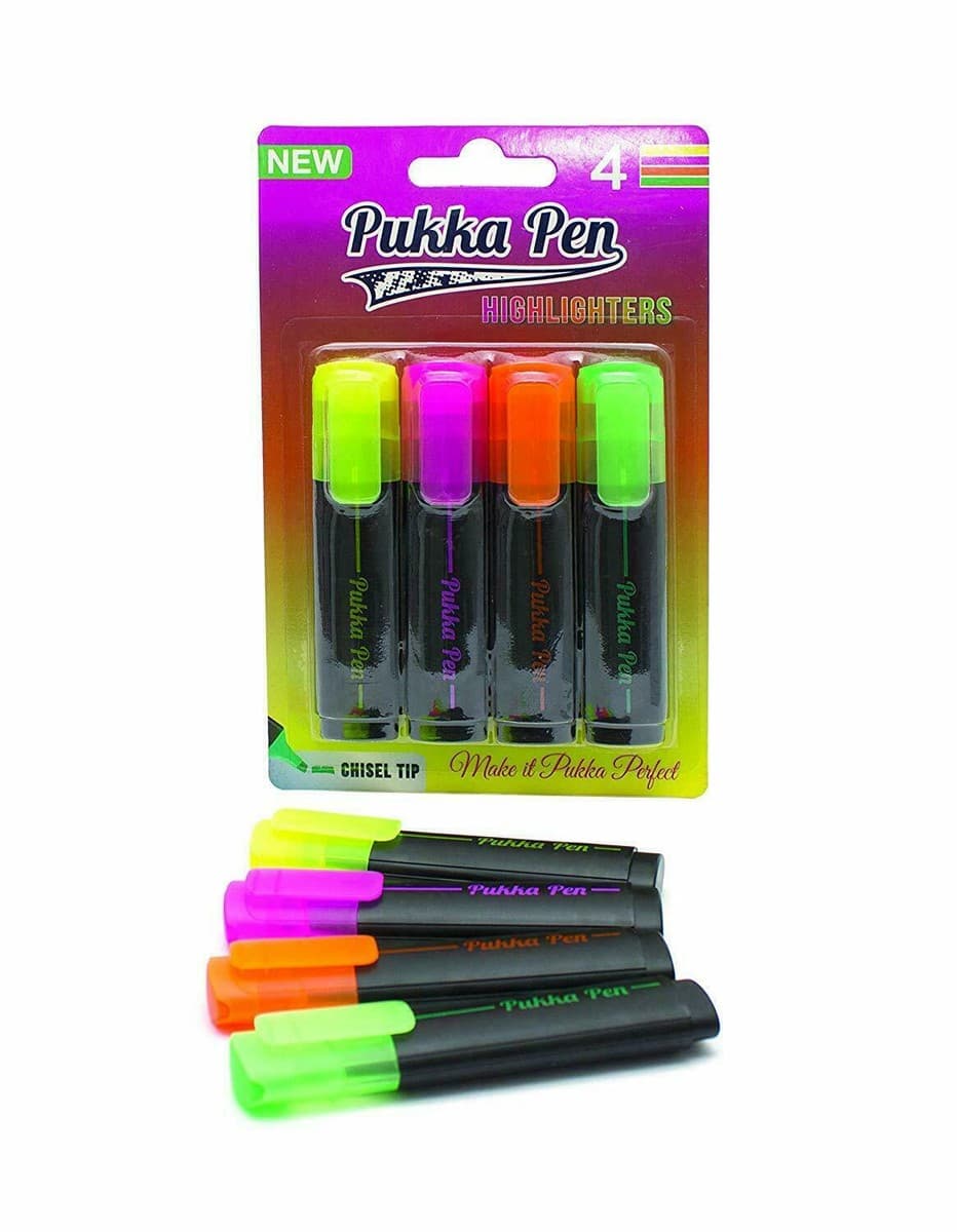 Pukka Highlighter Chisel Tip Pens In Pack 4