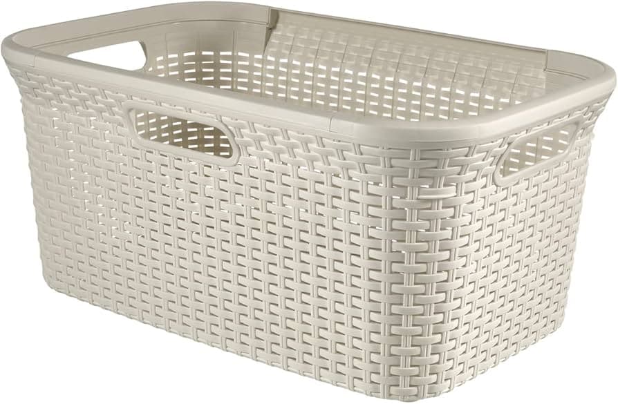 Curver Rattan Rectangle Laundry Basket - 45L   Vintage White
