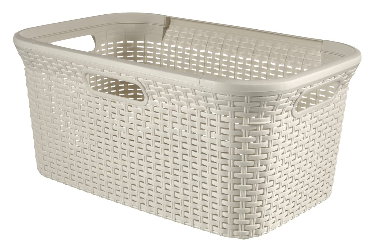 Curver Rattan Laundry Hamper - 40L   Vintage White image