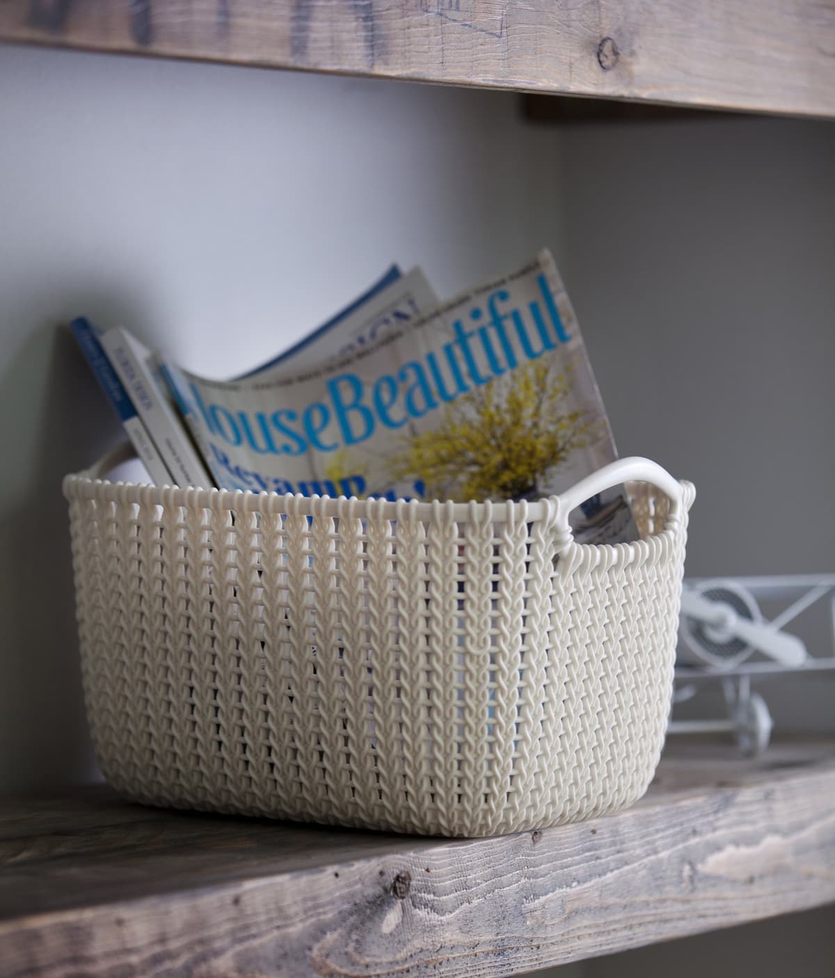 Curver Knit Rectangular Basket -  8L, Small Oasis White