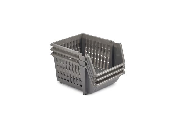 WHITEFURZE  18cm Stacking Basket Set Of 3 Silver image