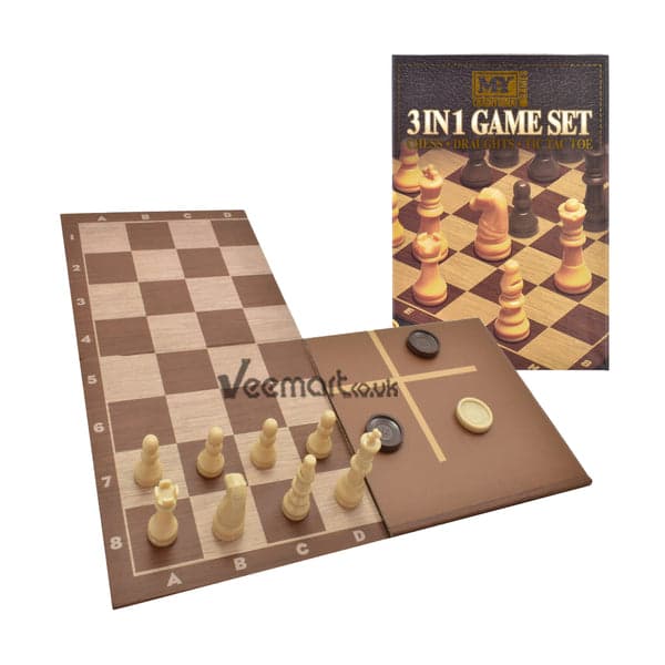 Kandy Toys 3-in-1 Chess  Checkers & Tic Tac Toe Game Set In Cbx