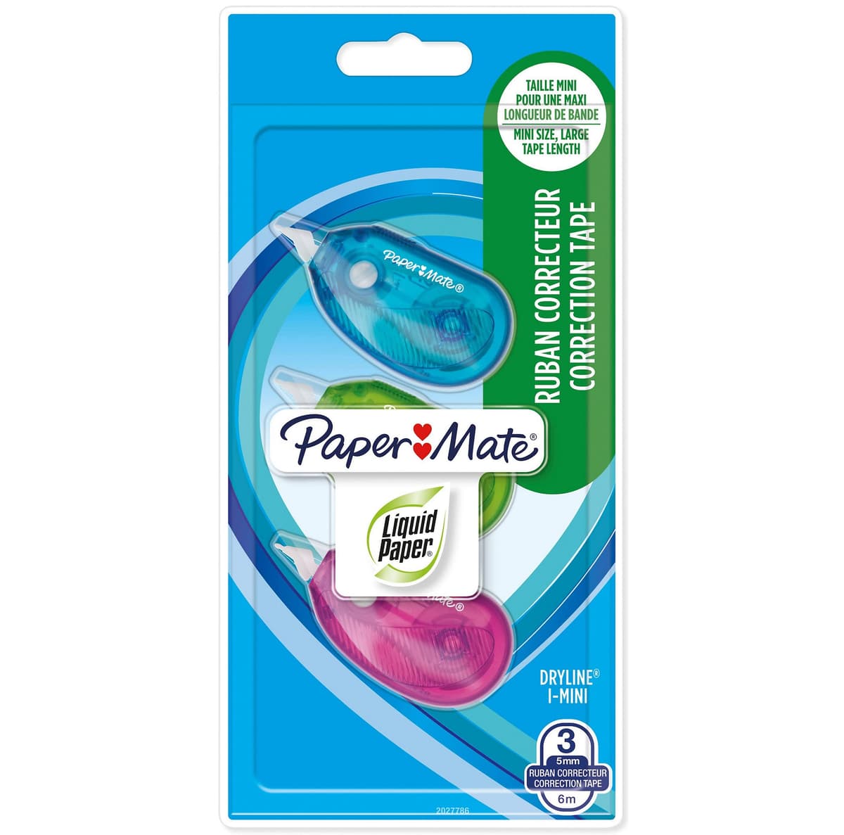 Paper Mate Dry Line I-Mini Correction Tape - Assorted Colours - Pack of 3