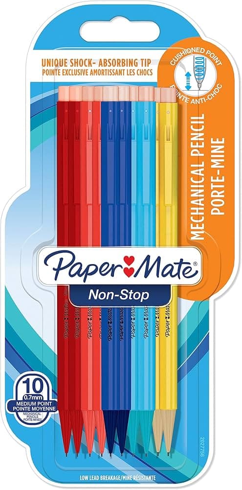 Paper Mate Non Stop Mechanical Pencil HB 0.7mm - Assorted Colours - Pack of 10