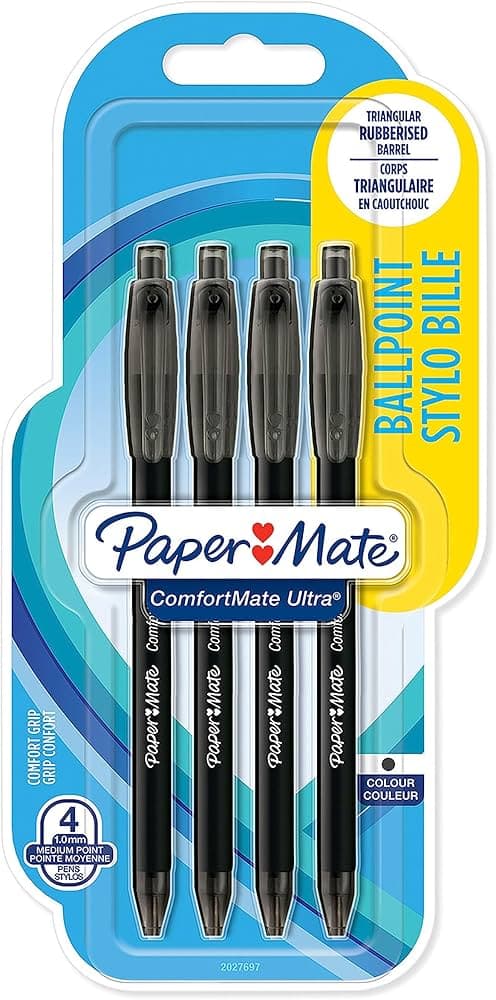 PaperMate Comfortmate Ultra Retractable Ballpoint Pen Medium Tip 1.0 mm - Black - Pack of 4 