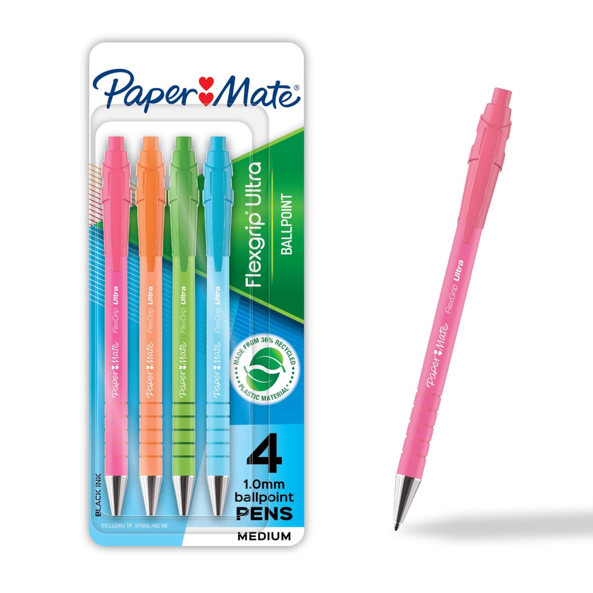 PaperMate Flexgrip Ultra Ball Pen with Medium Tip 1.0 mm - Assorted Colours - Pack of 4