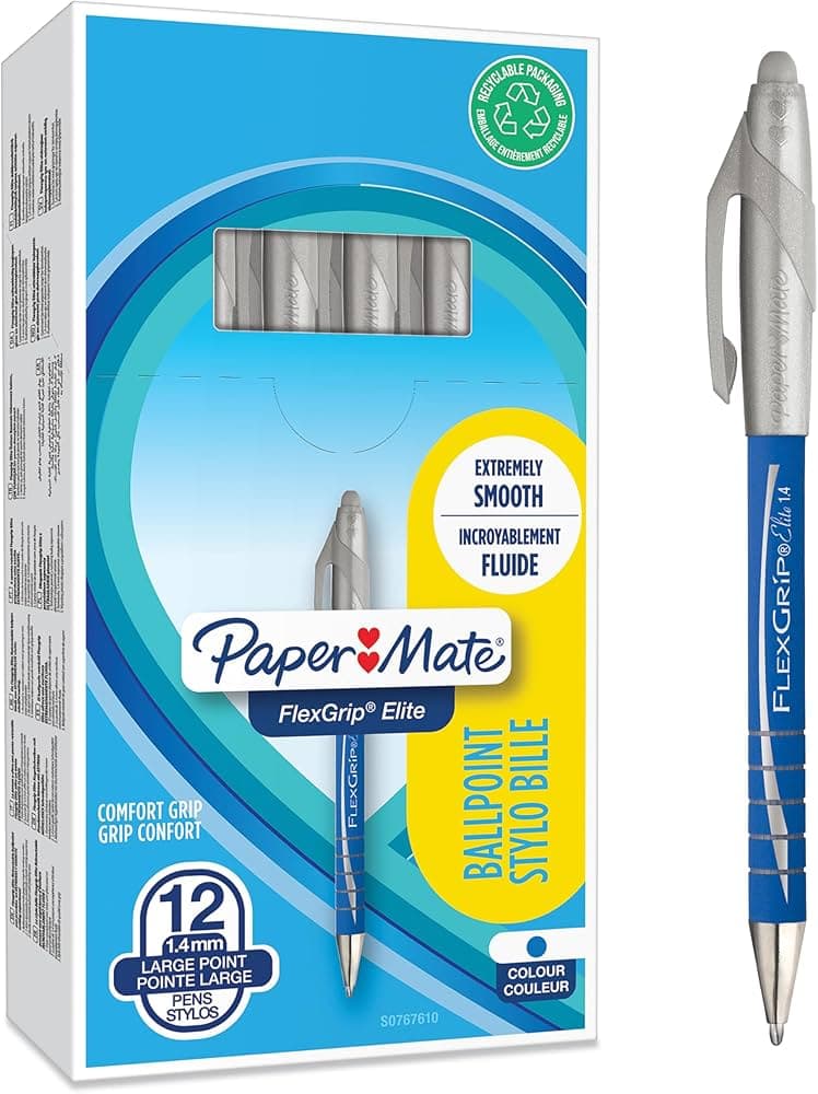 Paper Mate Flexgrip Elite RT Retractable Ball Pen Large Tip 1.4mm - Assorted Standard Colours - Pack of 3 + 1