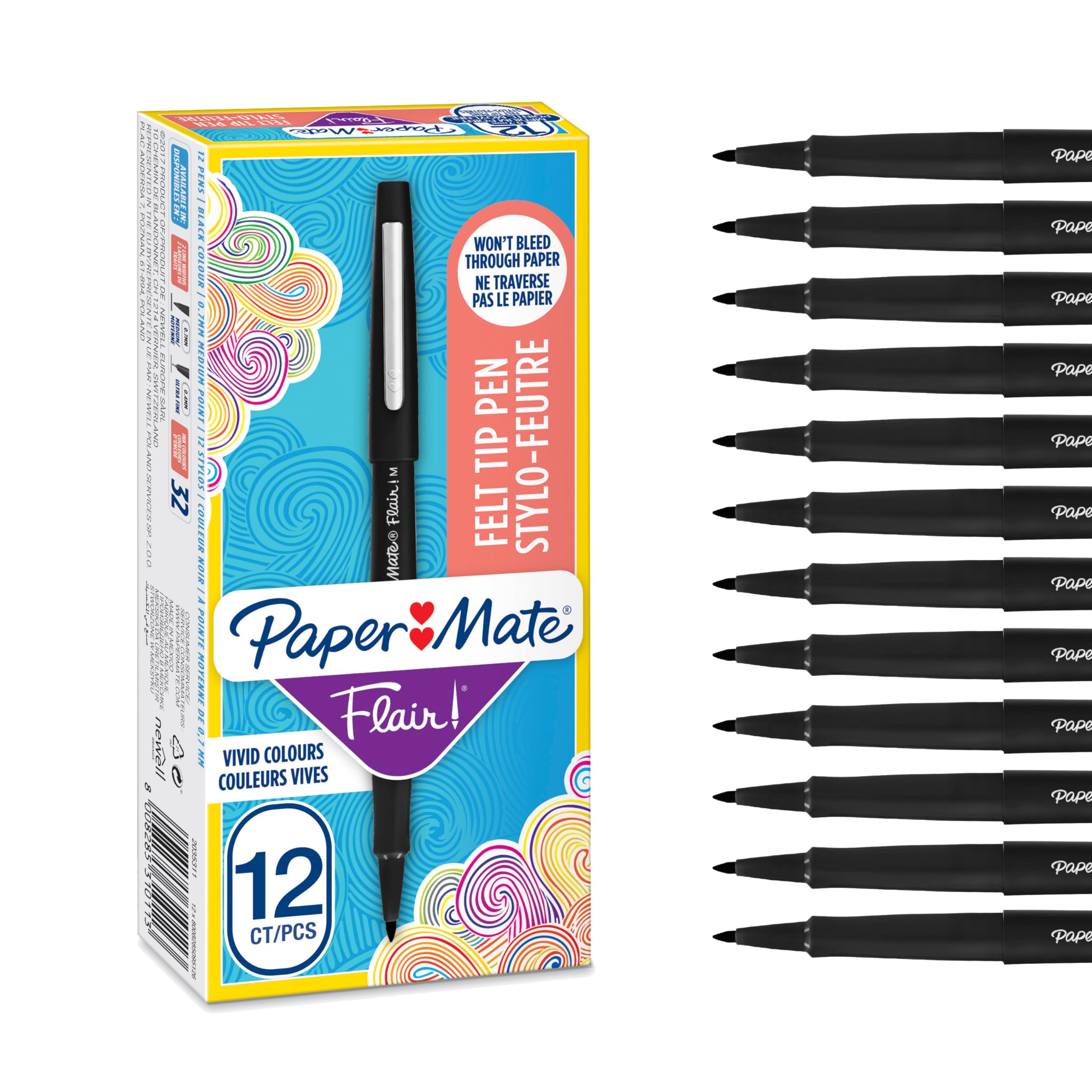 Paper Mate Flair Fine Fibre Tip Pen  - Black - Box of 12 image