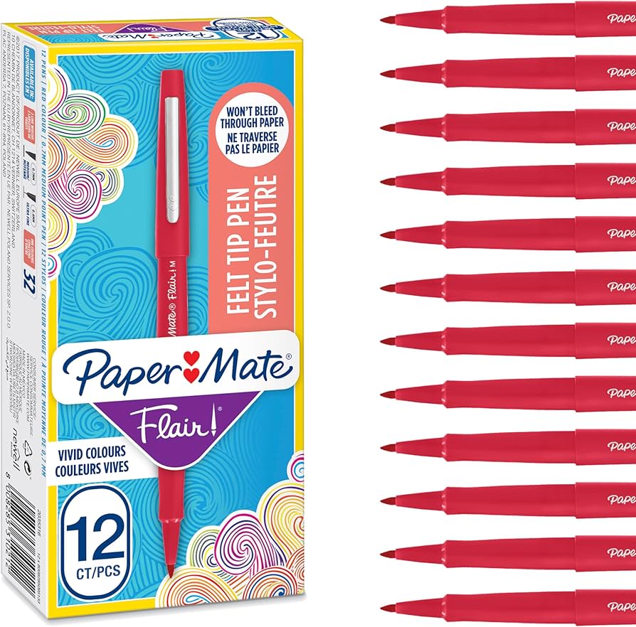 Paper Mate Flair Fine Fibre Tip Pen 0.8mm - Red - Box of 12 image
