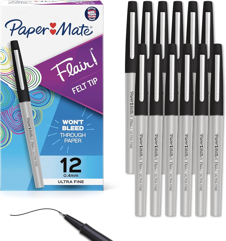 Paper Mate Flair Ultra Fine Fibre Tip Pen Black - Box of 12 image