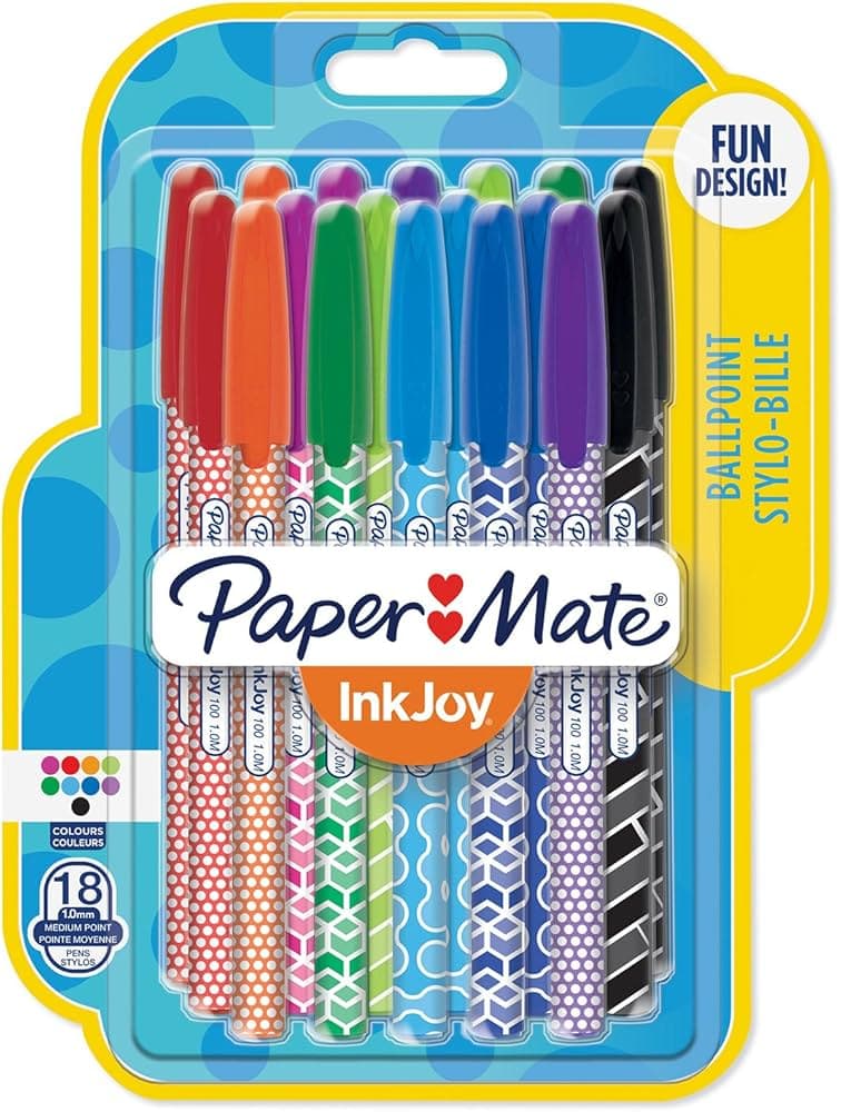 Paper Mate InkJoy 100 CAP Wrap Ballpoint Pens, Medium Point, Assorted Colours - Pack of 18
