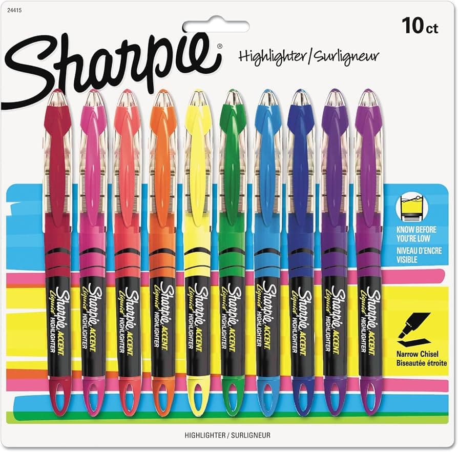 Sharpie Liquid Accent Highlighter Chisel Tip - Assorted Colours - Wallet of 4