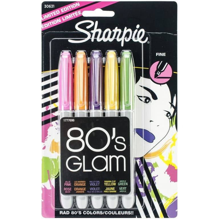 Sharpie Fine Point Permanent Marker - 80's Glam Colours - Pack of 5