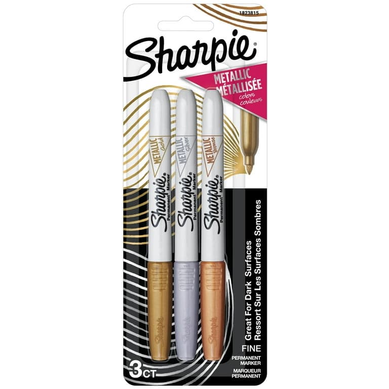 Sharpie Fine Point Metallic Permanent Markers Assorted Metallic Colours - Pack of 3