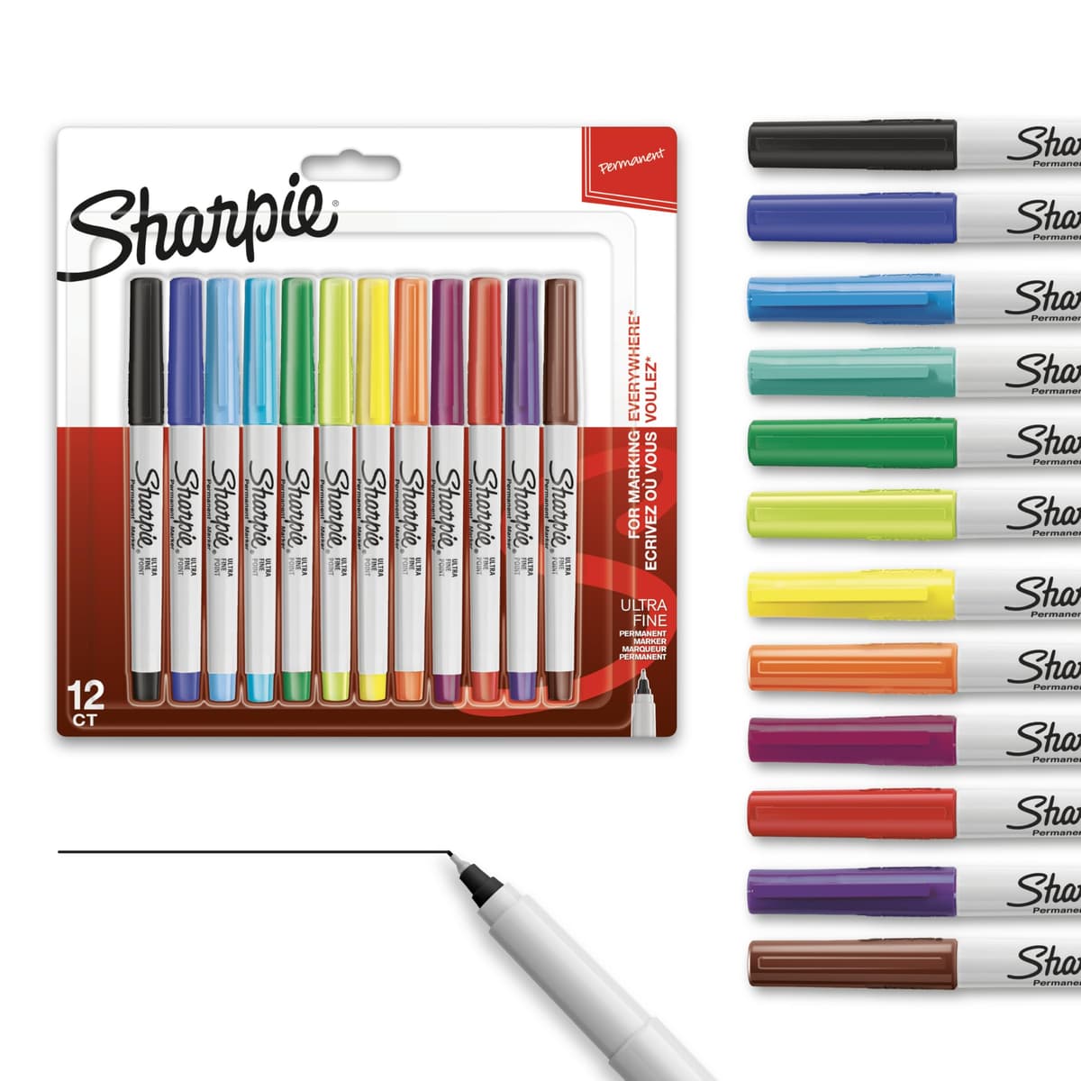 Sharpie Permanent Markers, Ultra-Fine Tip - Assorted Standard Colours - Pack of 4