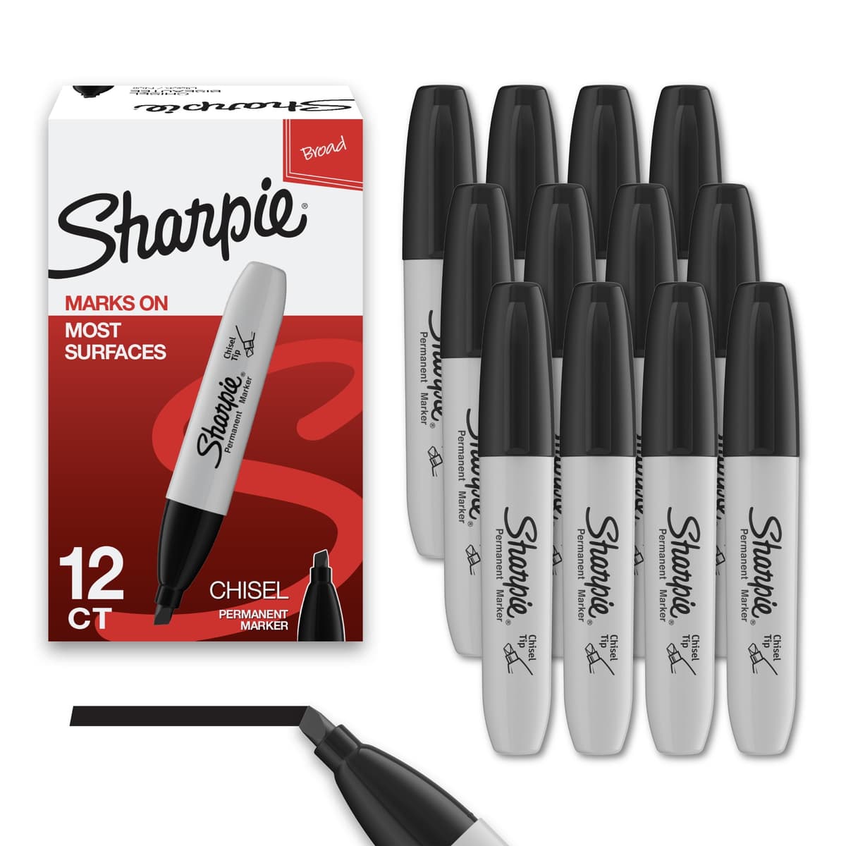 Sharpie Permanent Markers, Chisel Tip - Black 