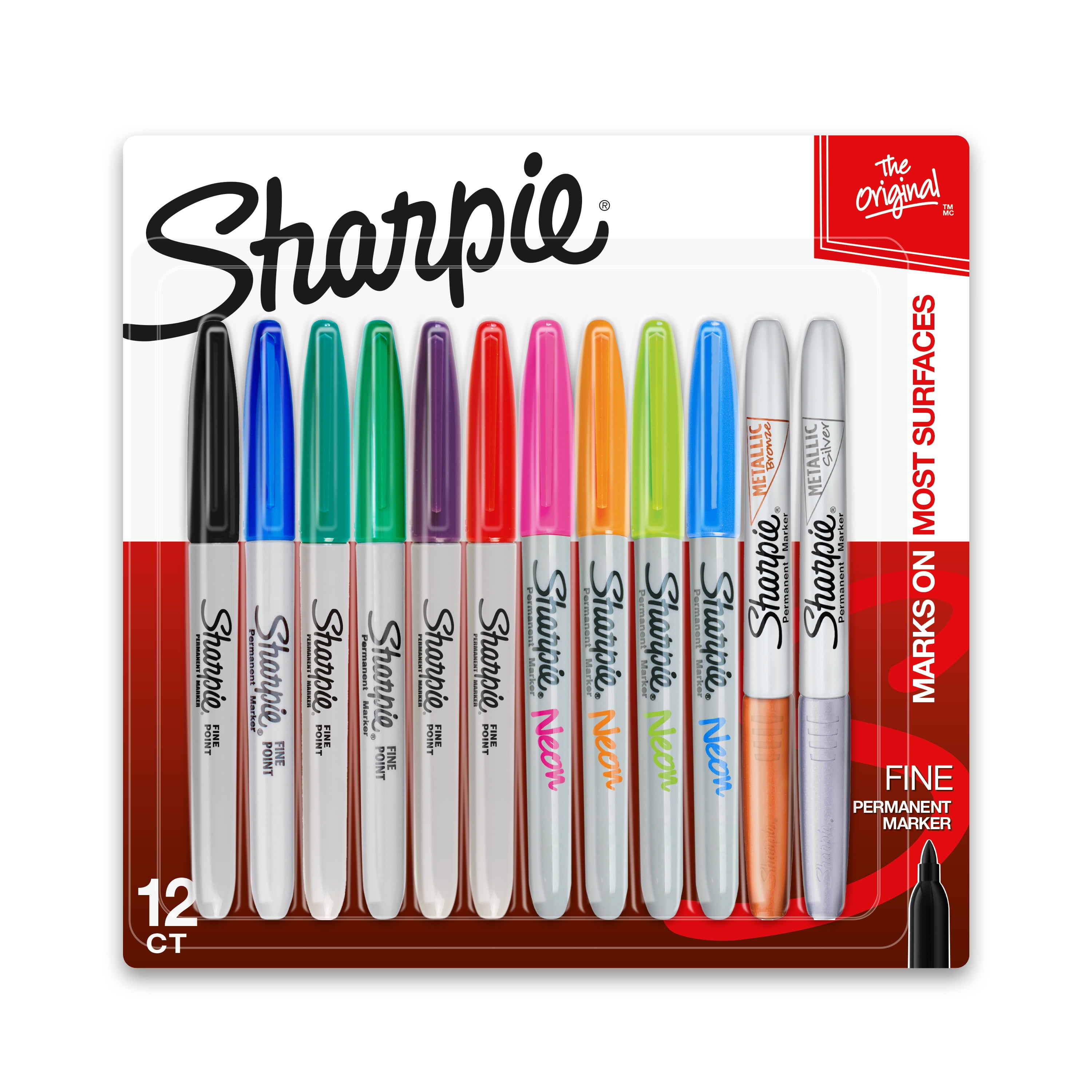 Sharpie Permanent Markers, Fine Tip - Assorted Colours - Pack of 12 image