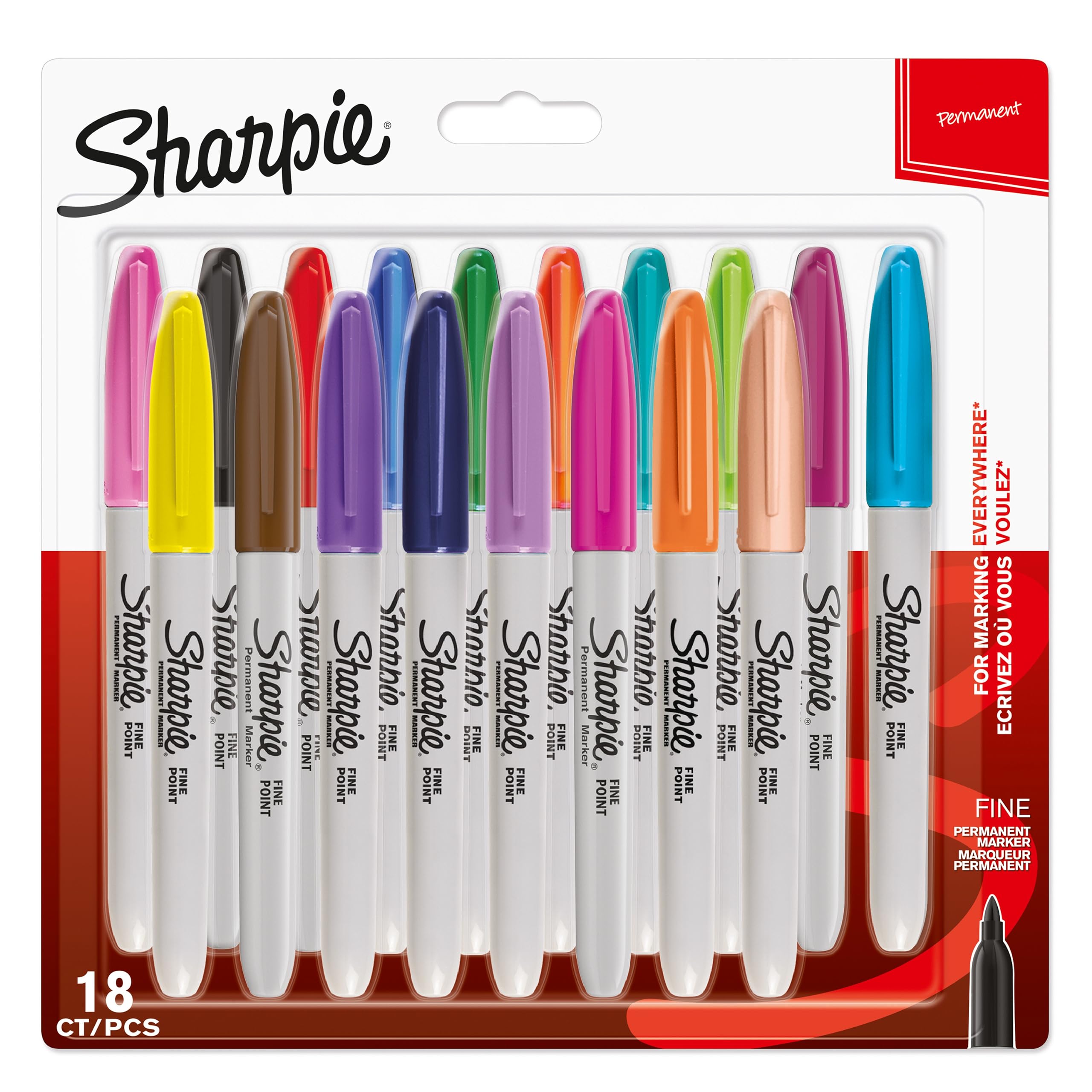 Sharpie Permanent Markers, Fine Tip - Assorted Fun Colours - Pack of 18 image