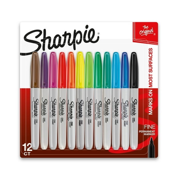 Sharpie Permanent Markers, Fine Tip - Assorted Colours - Pack of 12+2 image