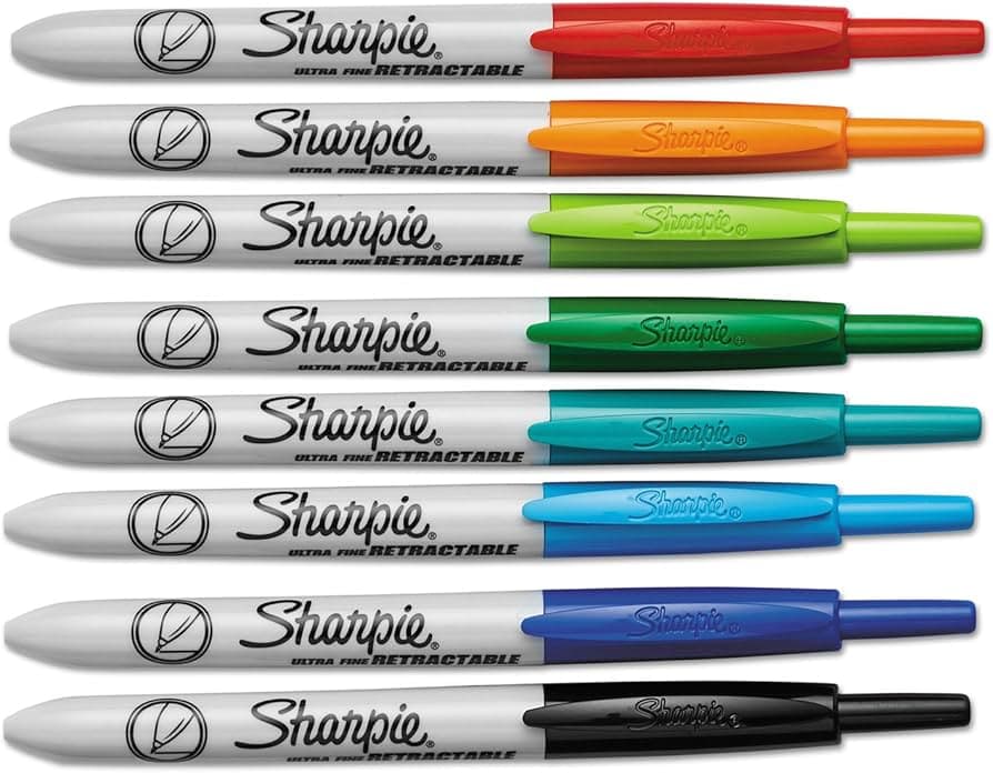 Sharpie Permanent Markers, Retractable Fine Tip - Assorted Standard Colours - Pack of 4