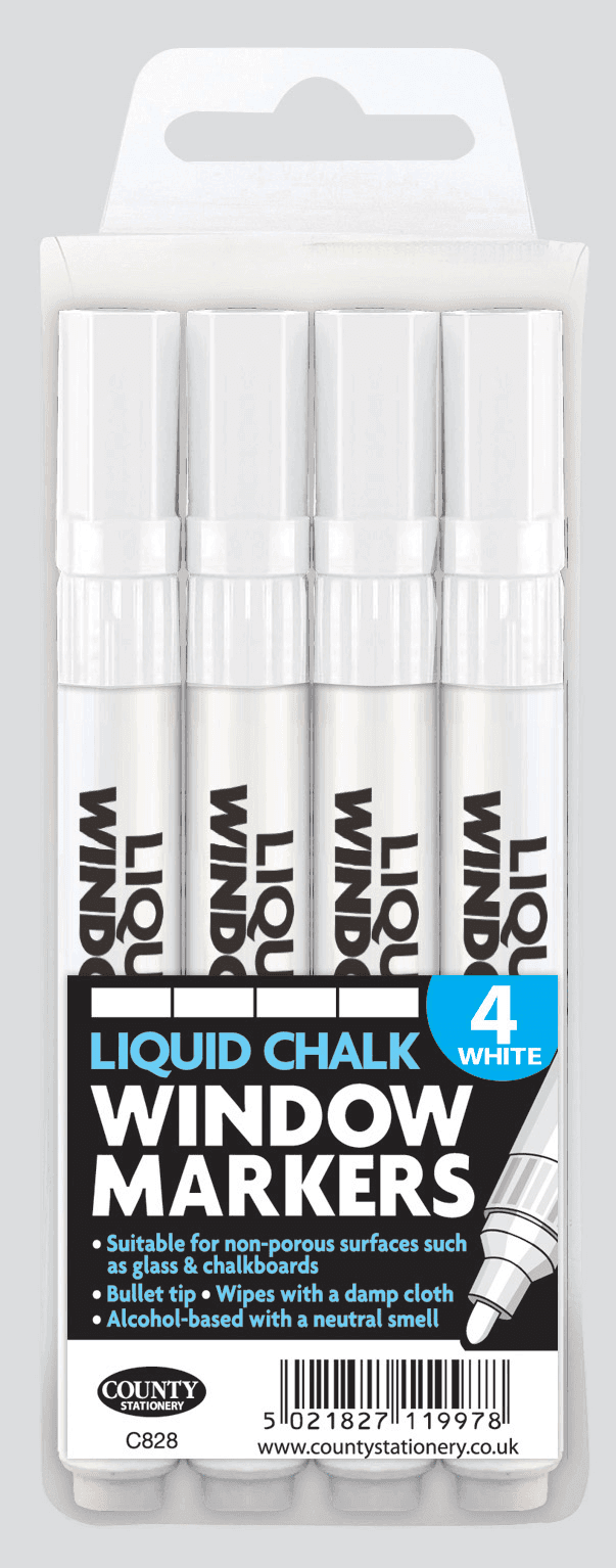 County Liquid Chalk Window Markers White 4pk