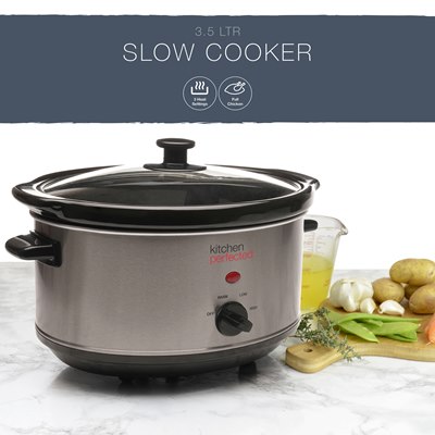 LLOYTRON Kitchen Perfected 3.5ltr Oval Slow Cooker - Brushed Steel image