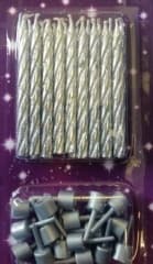 SE  18 Silver Glittered Spiral Spiral Candles (18)