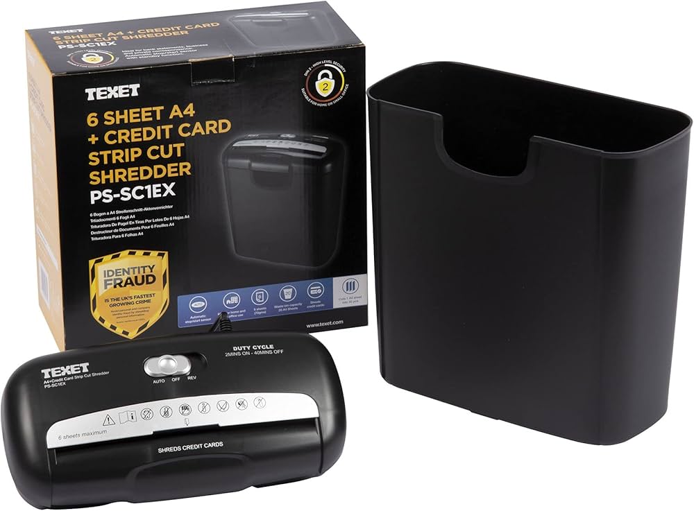 Texet 6Sheet A4 & Credit Card Strip-Cut Shredder image