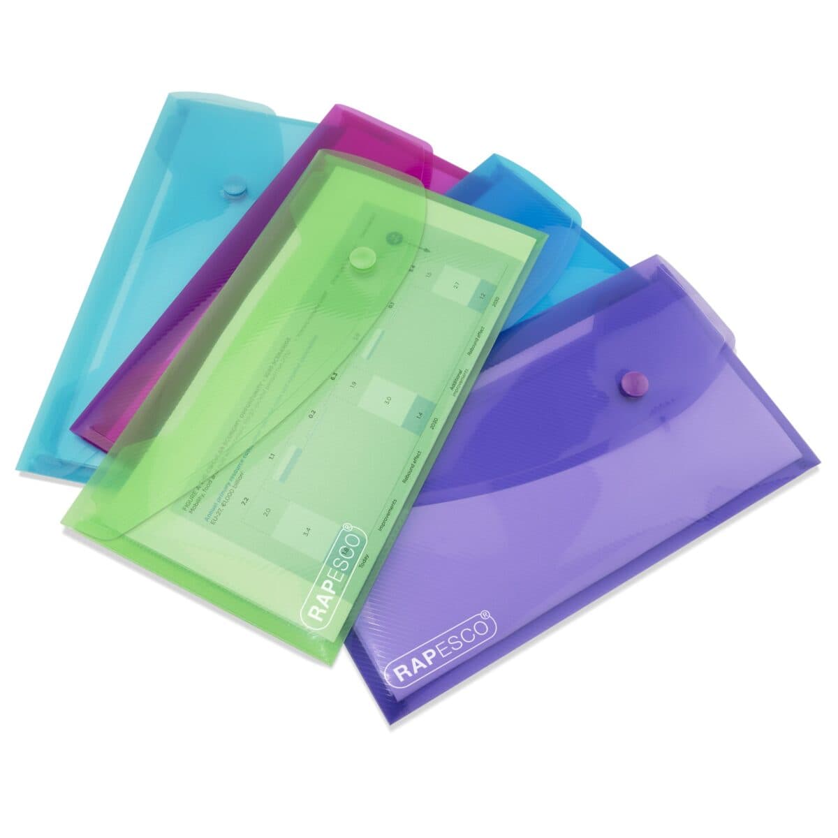 Rapesco Bright Popper Wallet Transparent Assorted DL Pack of 5 (0690)