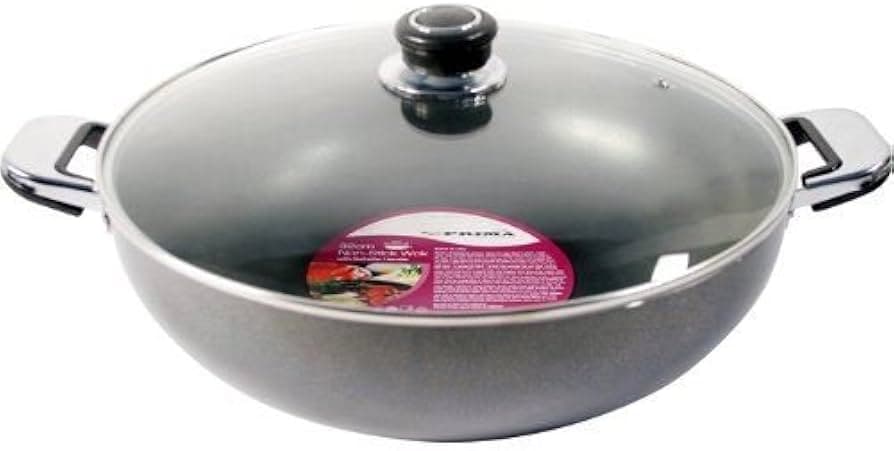 NT Prima 28cm Double Handle Wok With Glass Lid And Shrink Wrap