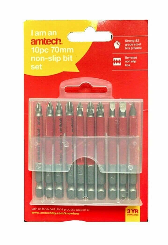 Am -tech 10pc 70mm Screw Driver NON-SLIP BITS L2370