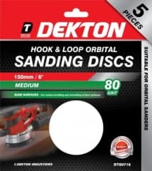 Dekton 5Pc Hook And Loop Orbital Sanding Discs 150Mm/ Medium - 80 Grit