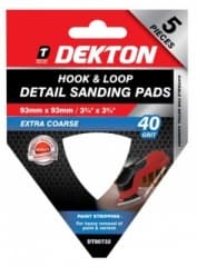 Dekton 5Pc Hook And Loop Detail Sanding Pads 93Mmx93Mm/ Extra Coarse - 40 Grit