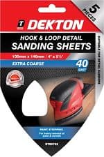 Dekton 5Pc Hook And Loop Detail Sanding Sheets 100Mmx140Mm/Extra Coarse- 40 Grit