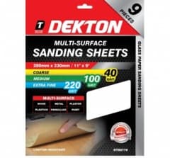 DEKTON 10PC MULTI-SURFACE SANDING SHEETS 280MMX230MM/ COARSE - 40 GRIT

