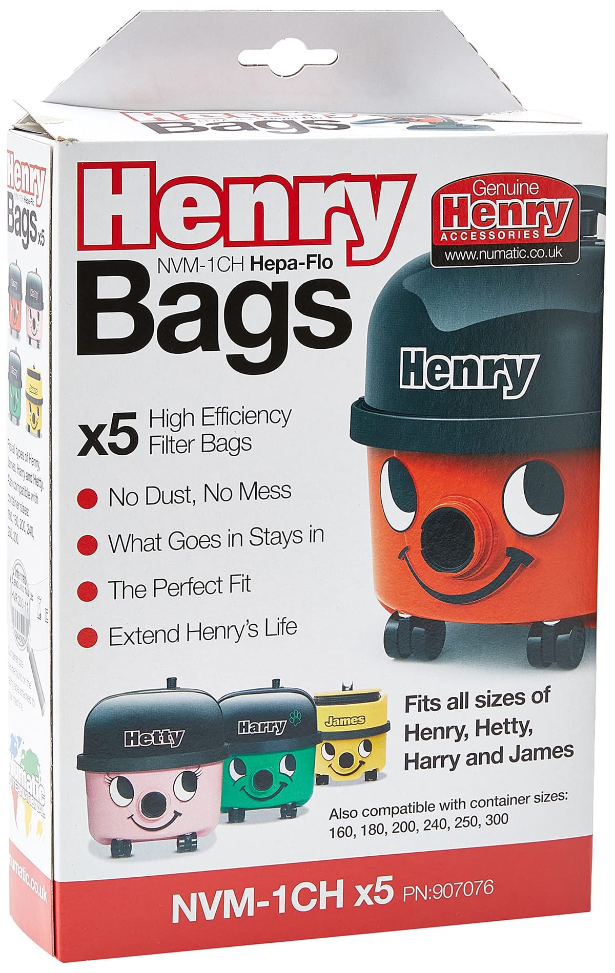 Henry Numatic 5pc Genuine Dust Vacuum Bags 907076