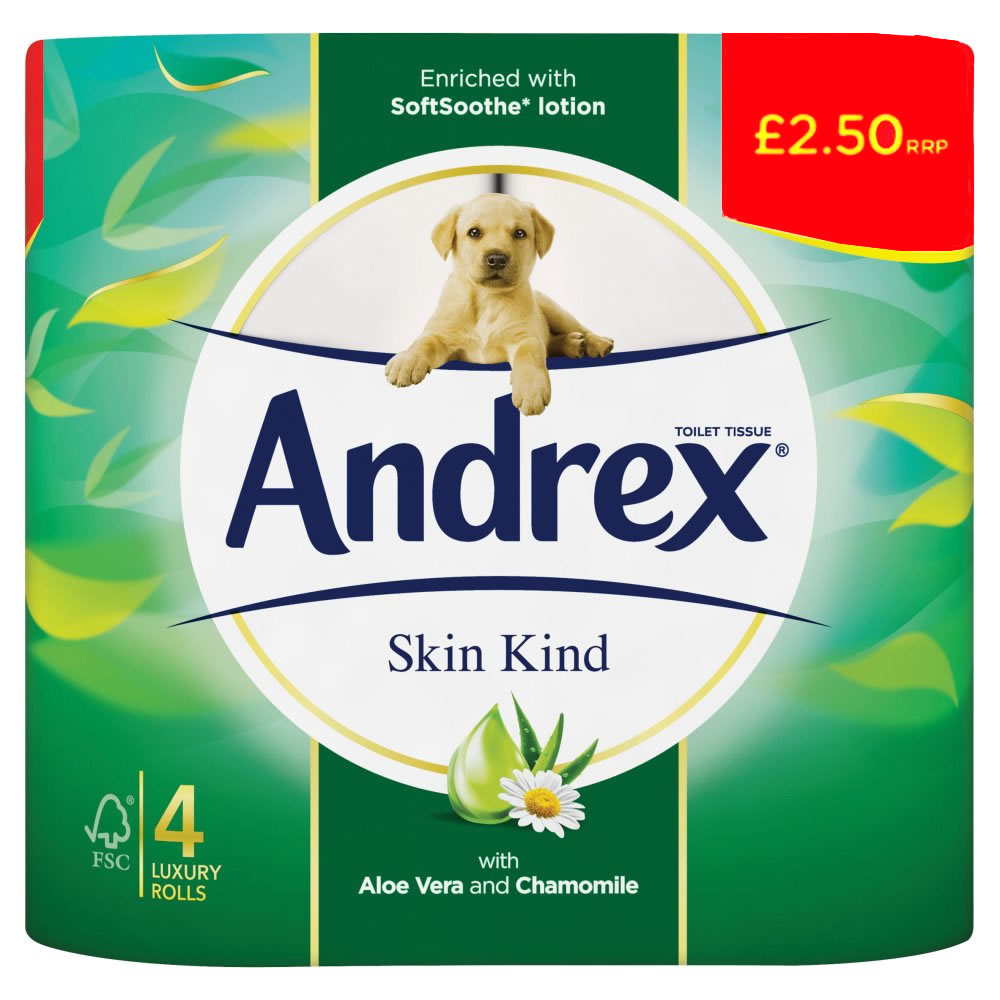 Andrex Skin Kind Aloe Vera & Chamomile  Pk4  PMP £2.25     PK4 X 6 image