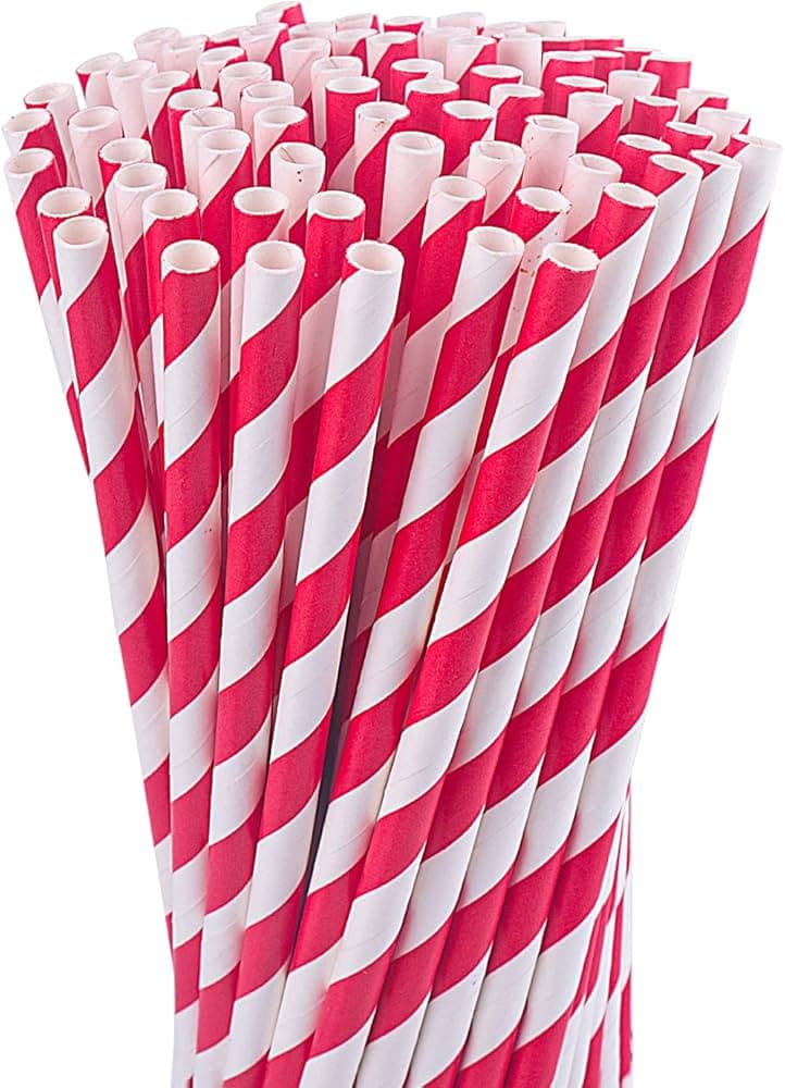 Paper straw red and white - pack of 250