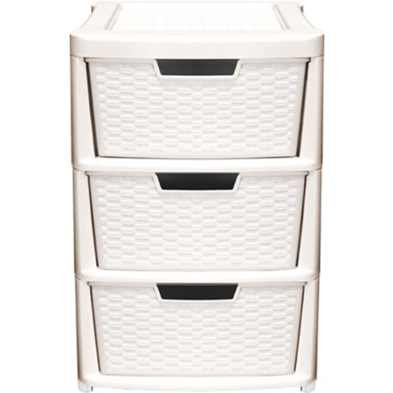 Thumbs-Up 3 Large Drawer Rattan Tower Cream image