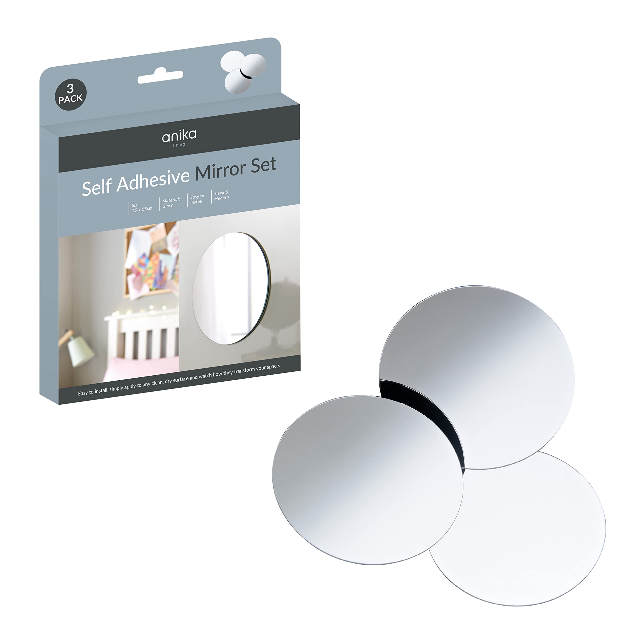 BENROSS 3pk Self Adhesive Mirrors Round Large image