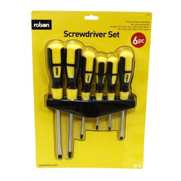 Rolson 6pc Screwdriver Set On Wall Rack