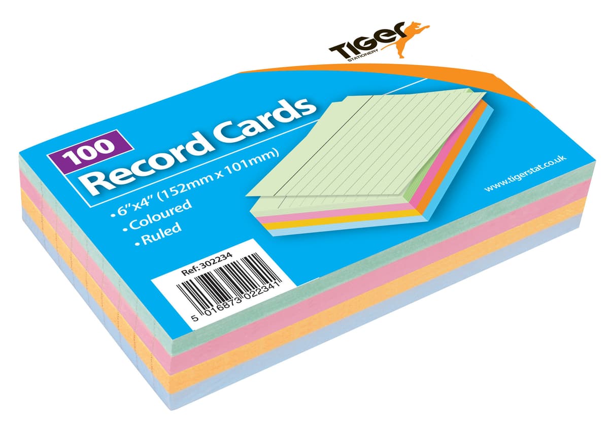 Tiger  6x4 100 Coloured Record Cards