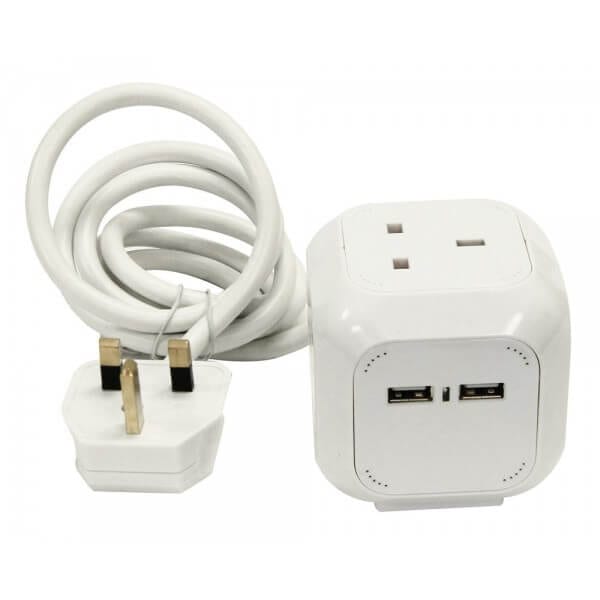 Rolson Tools Cube 4 Way Socket /2 Usb Charger image