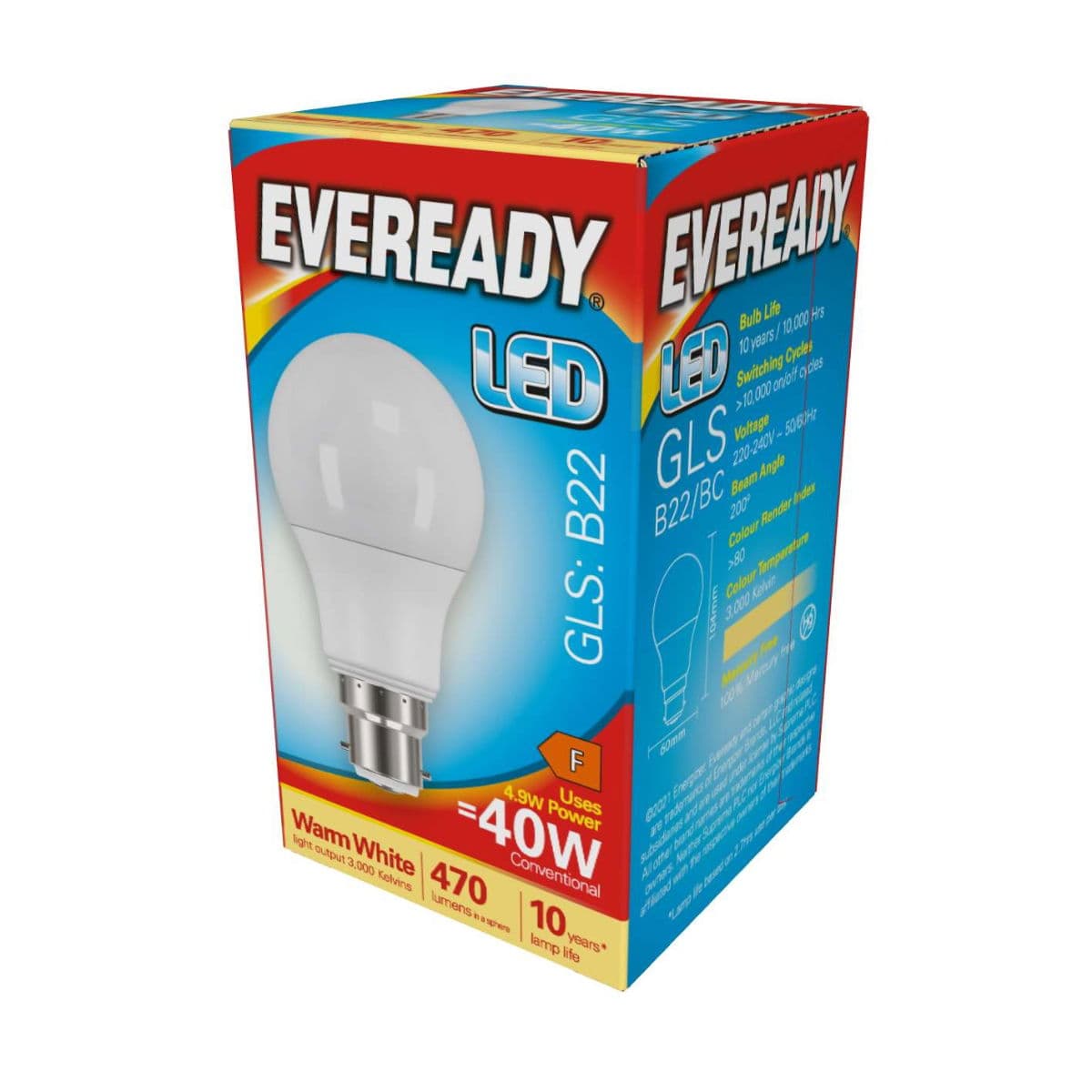 Eveready LED GLS 470LM b22 Warm white 