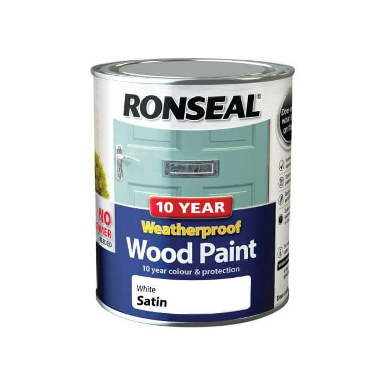 RONSEAL White Satin 10yr Weatherproof Wood Paint (2 in 1 formula) 750ML