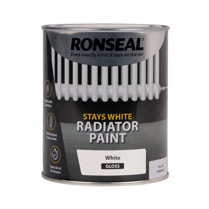 RONSEAL ONE COAT STAY WHITE RADIATOR PAINT WHITE GLOSS 750ML (37504)