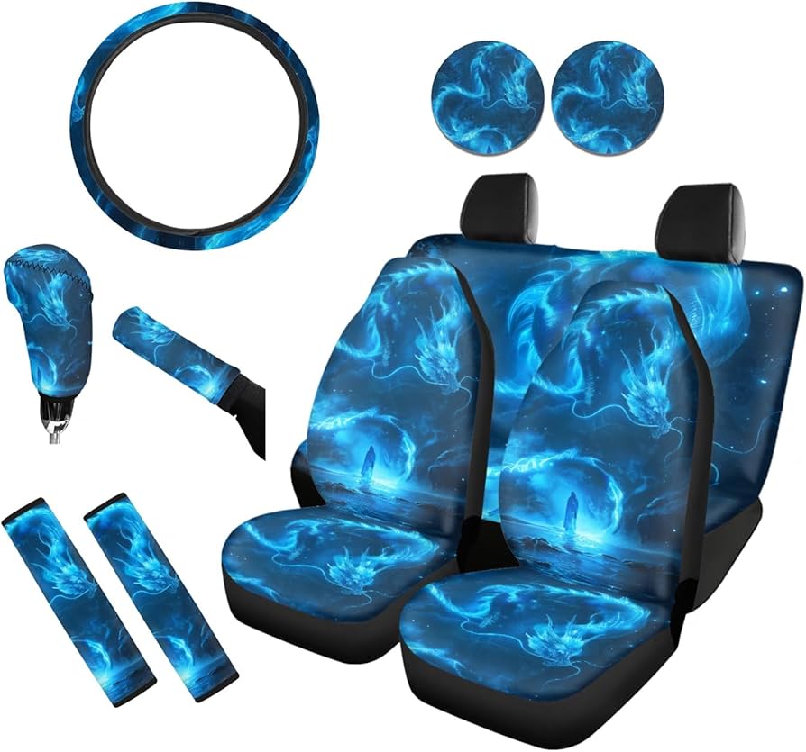 NT 8pc Dragon Car Seat Cover Blue image