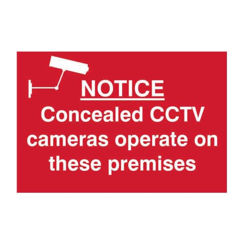 WARNING CCTV CAMERAS OPERATE ON THESE PREMISES SIGNS, SELF ADHESIVE, RED BACKROUND, 300 x 200mm
