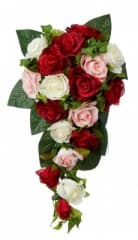 22cm Frosted Rose in Vase Red/Pink/Ivory Mix